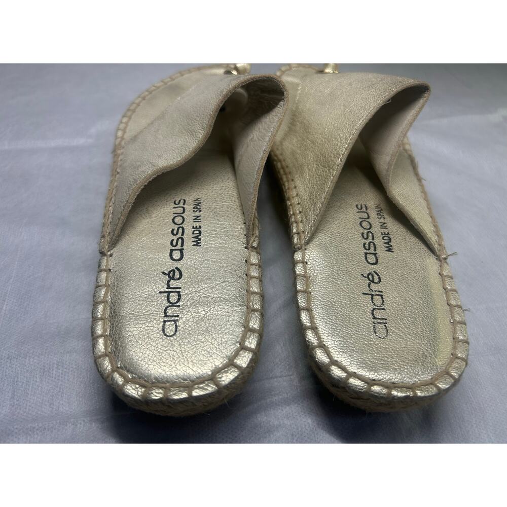 Andre Assous Sandals Women's Gold Leather Thong Espadrille Wedge Spain EU41 US10 - Picture 5 of 6